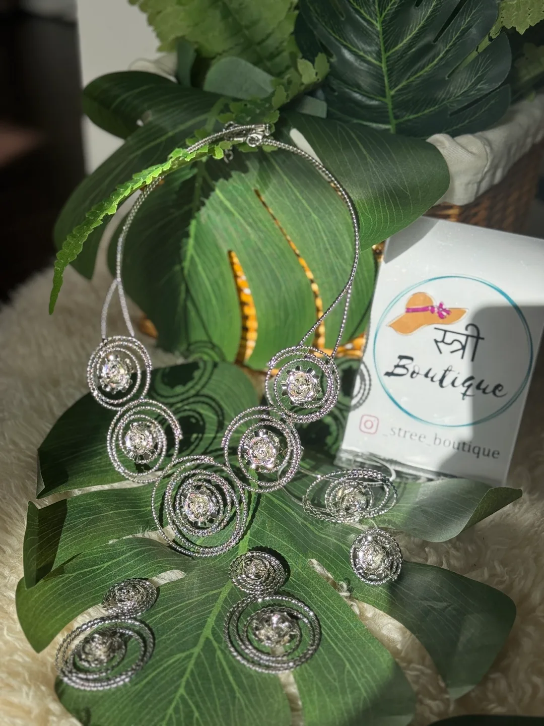 Silver Statement Necklace and Earrings Set thumbnail