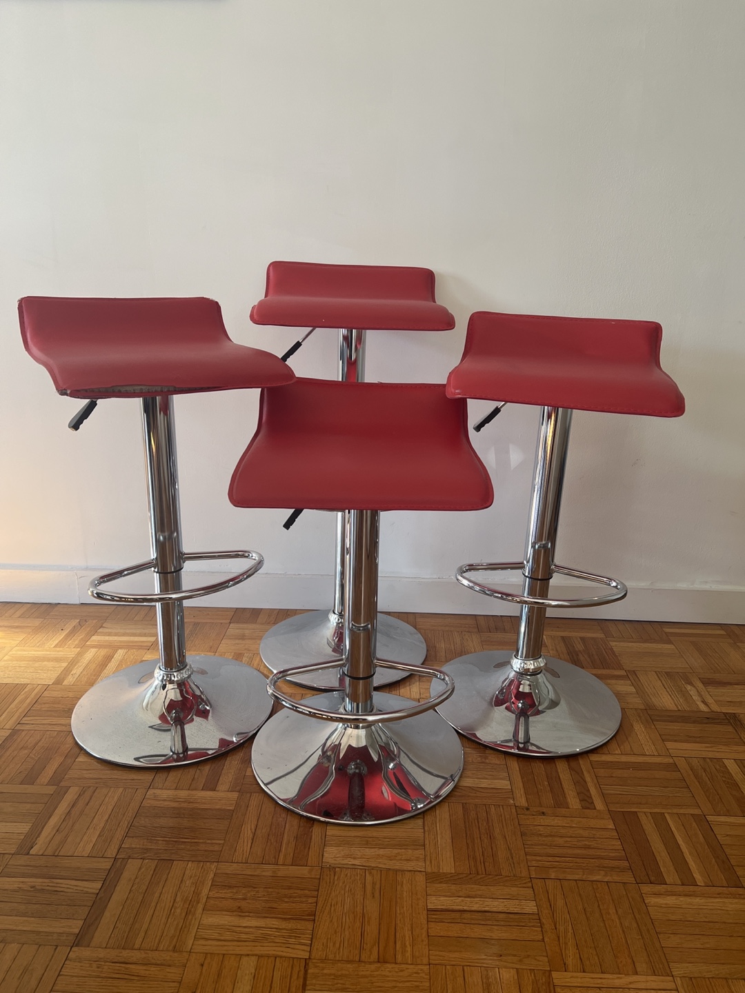 Set of Four Red Bar Stools