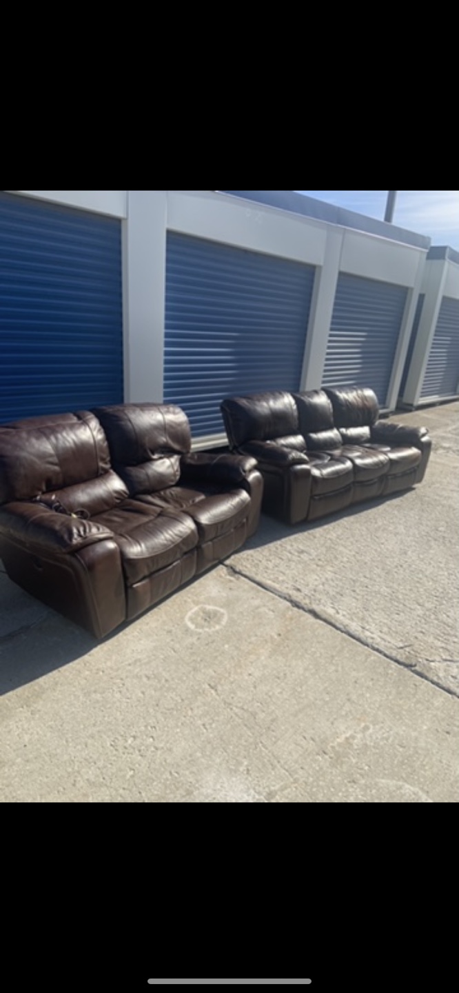 Brown Leather Reclining Loveseat and Sofa Set