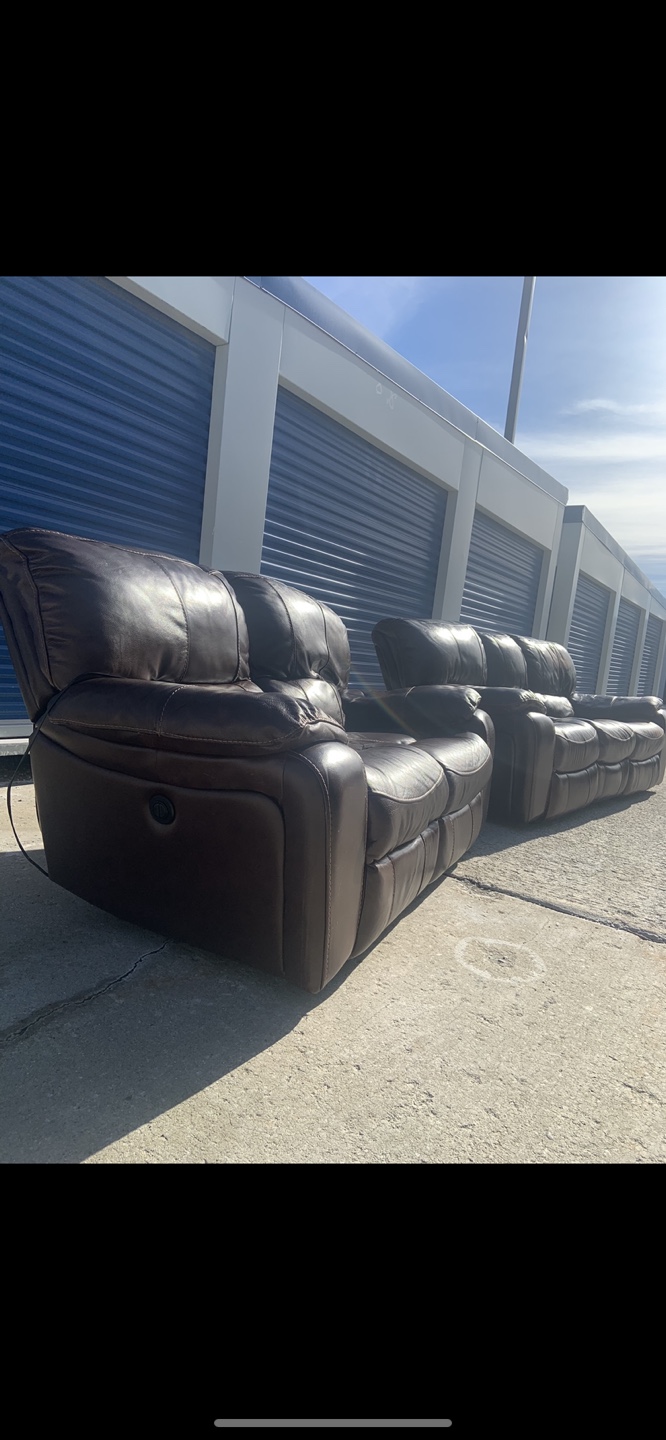 Brown Leather Reclining Loveseat and Sofa Set - photo 3