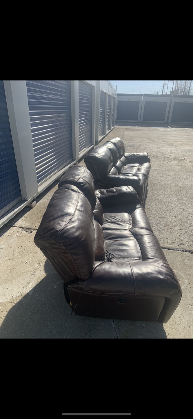 Brown Leather Reclining Loveseat and Sofa Set - photo 2
