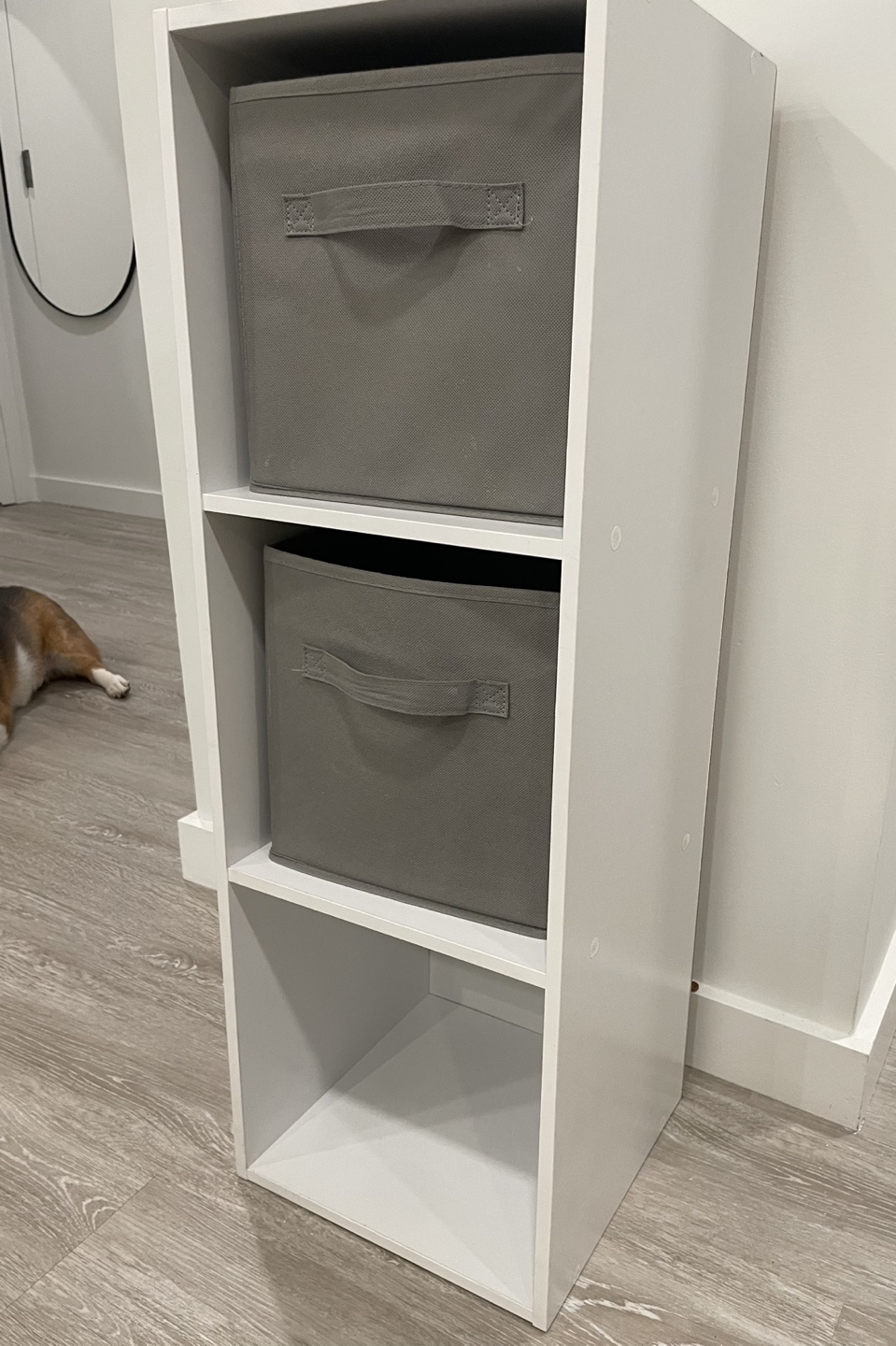 White 3-Cube Organizer with Gray Fabric Bins - photo 2