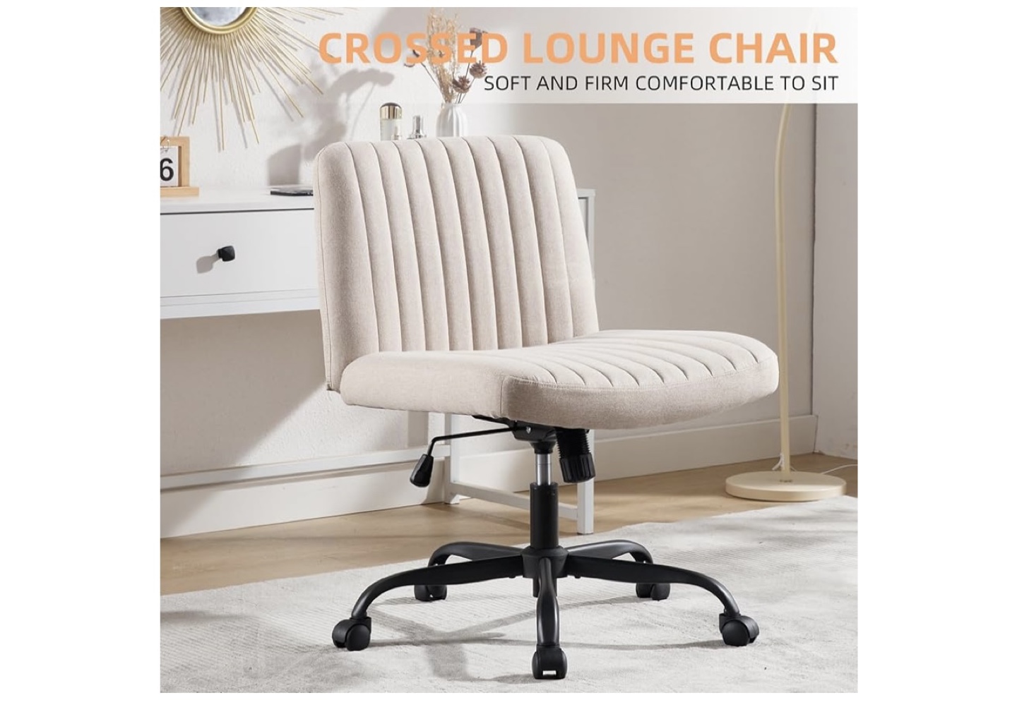 Beige Fabric Swivel Office Chair