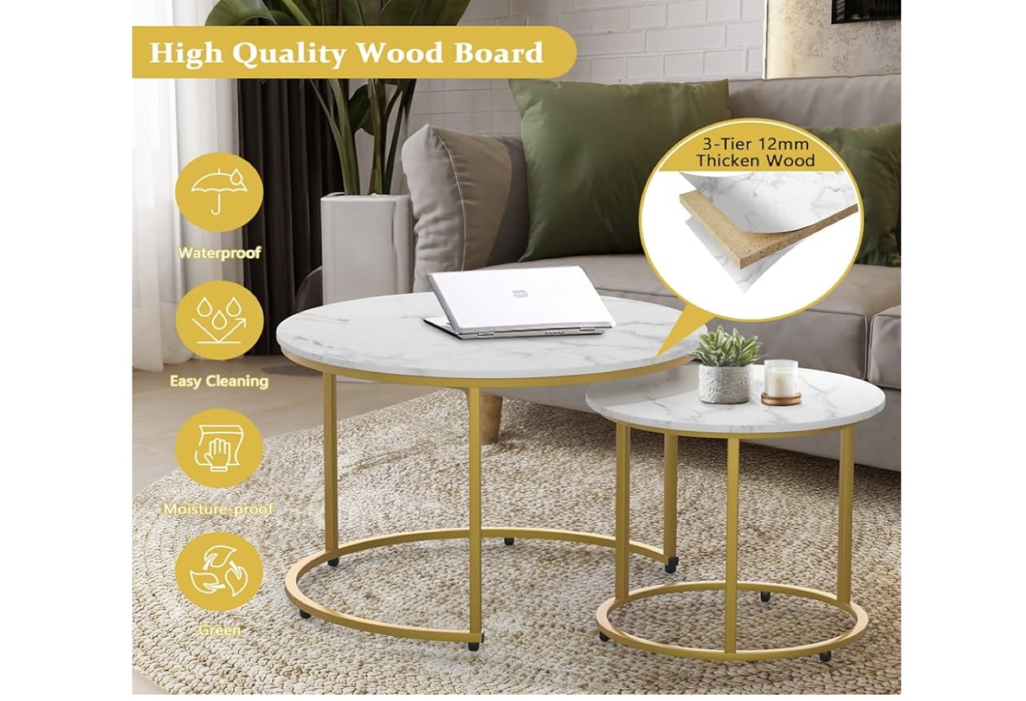 Nest of Tables - Marble Top and Gold Frame - photo 3