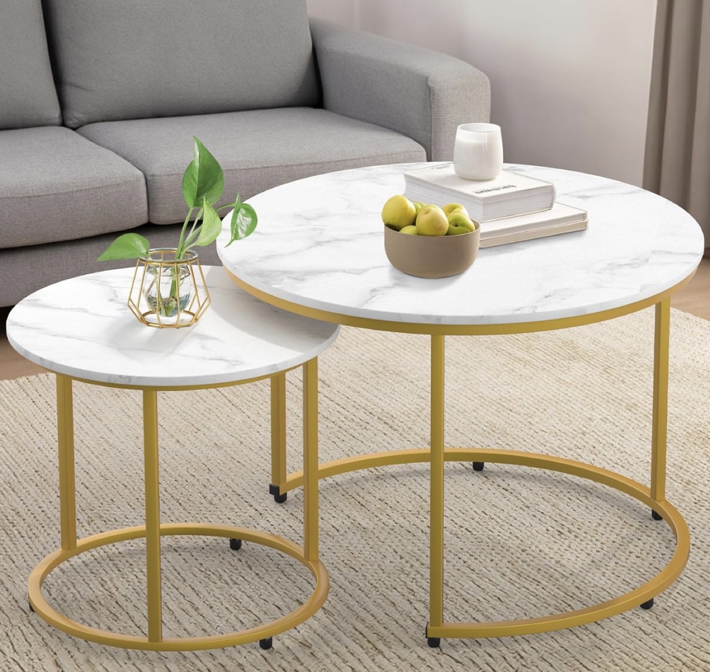 Nest of Tables - Marble Top and Gold Frame