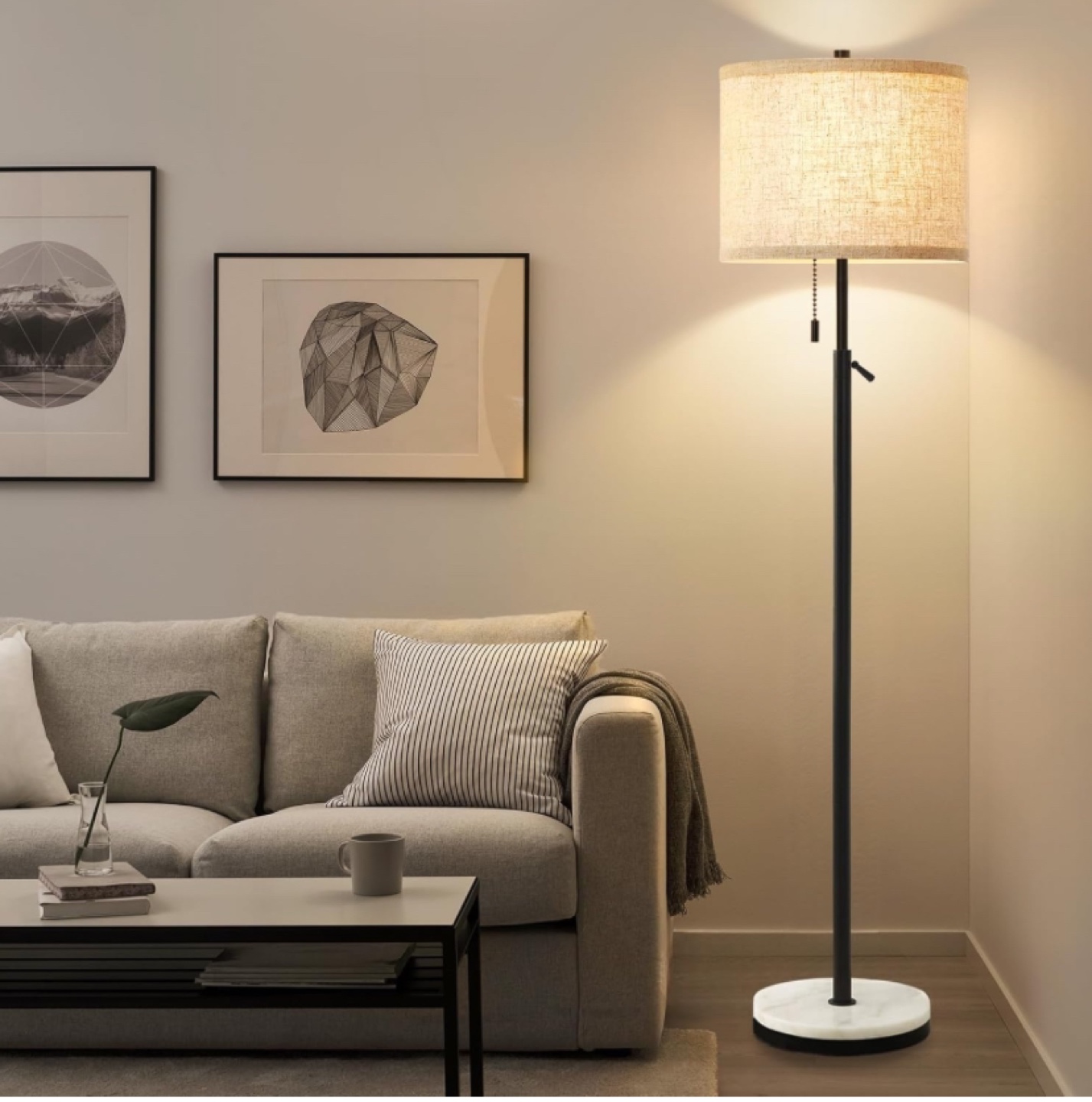 GyroVu Black Floor Lamp, Adjustable Height, Marble Base
