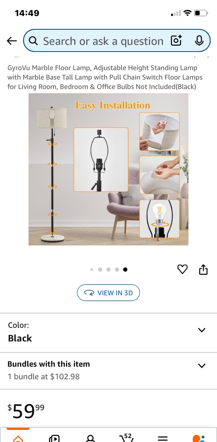 GyroVu Black Floor Lamp, Adjustable Height, Marble Base - photo 5