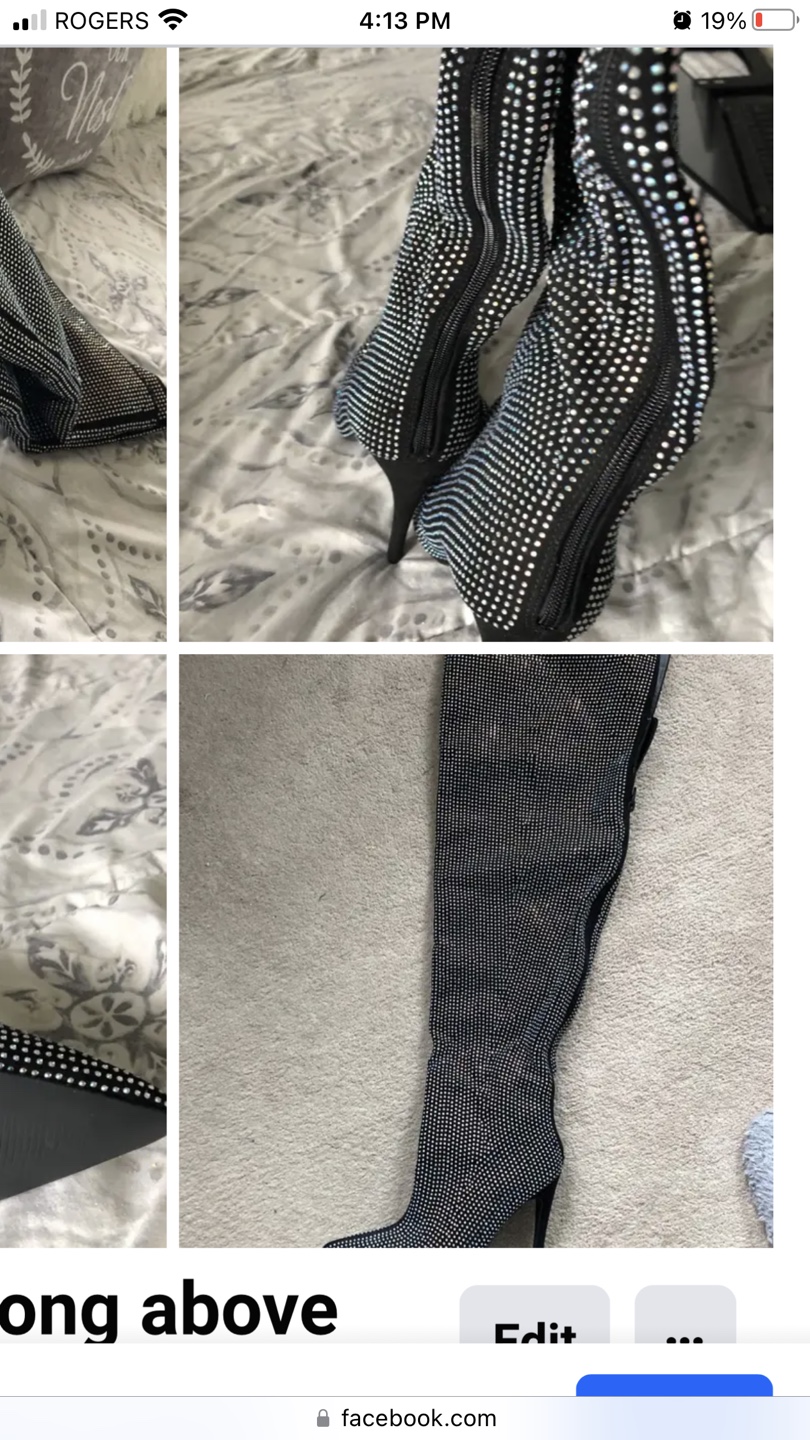 Rhinestone embellished thigh-high boots