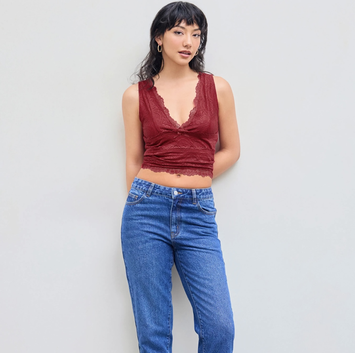 Burgundy Lace Crop Top - photo 4