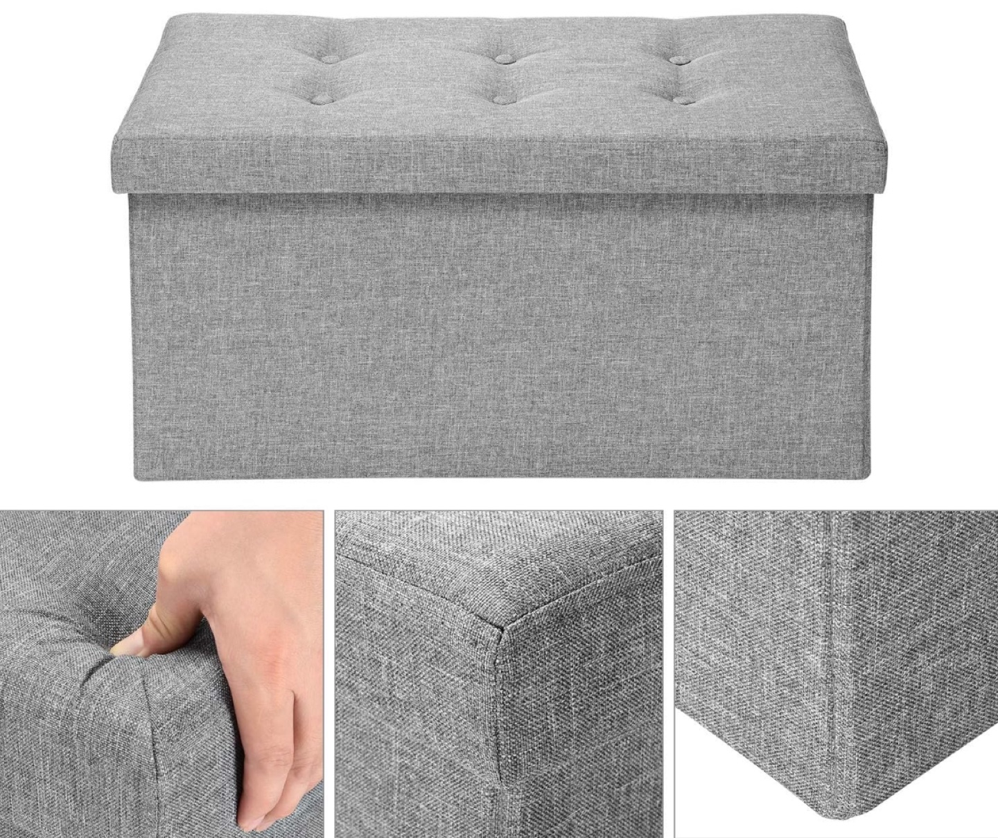 Grey Fabric Storage Ottoman Bench - photo 4