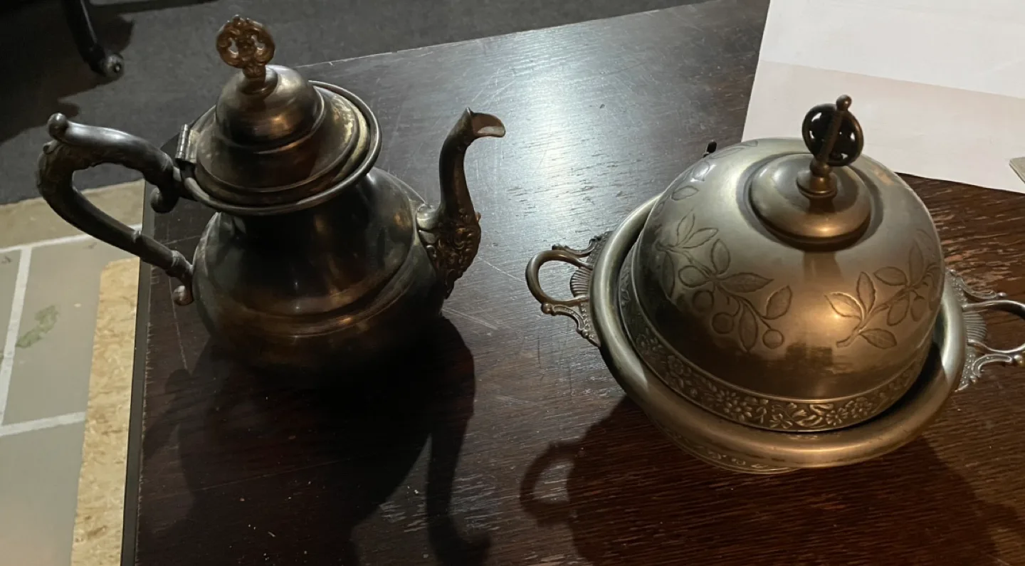 Antique Silver-Plated Teapot and Butter Dish thumbnail