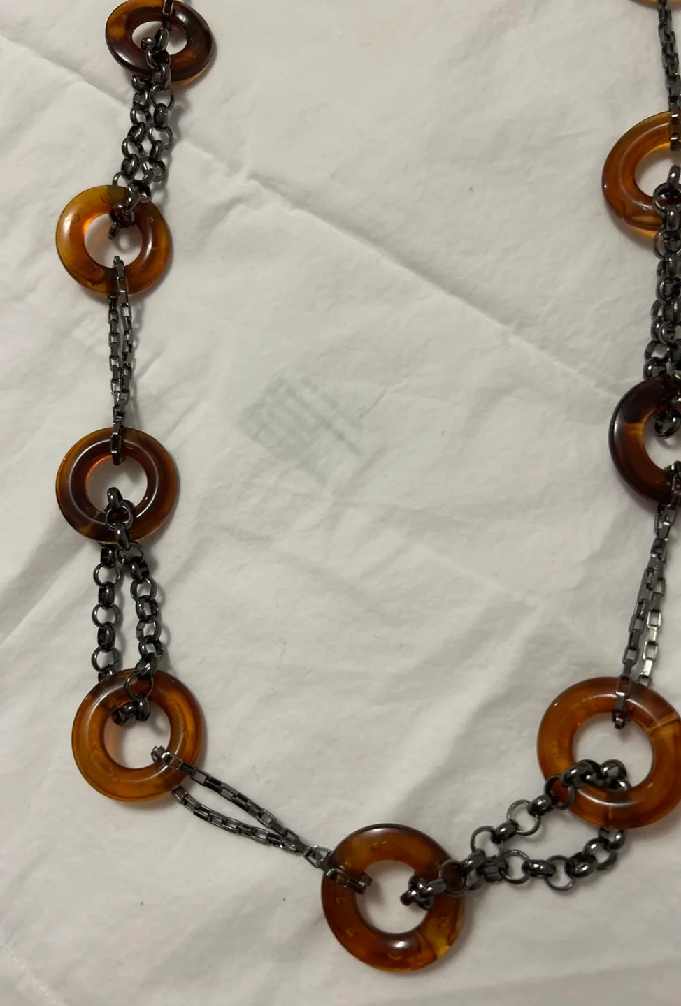 Long Round Amber - look and Gunmetal Necklace image indicator(3)