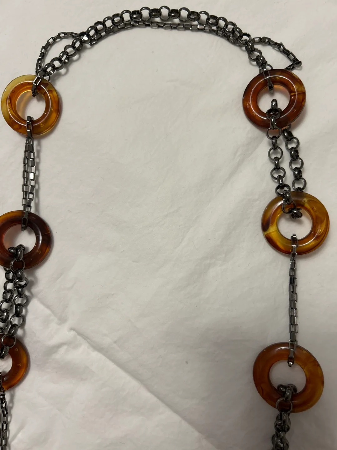Long Round Amber - look and Gunmetal Necklace image indicator(4)