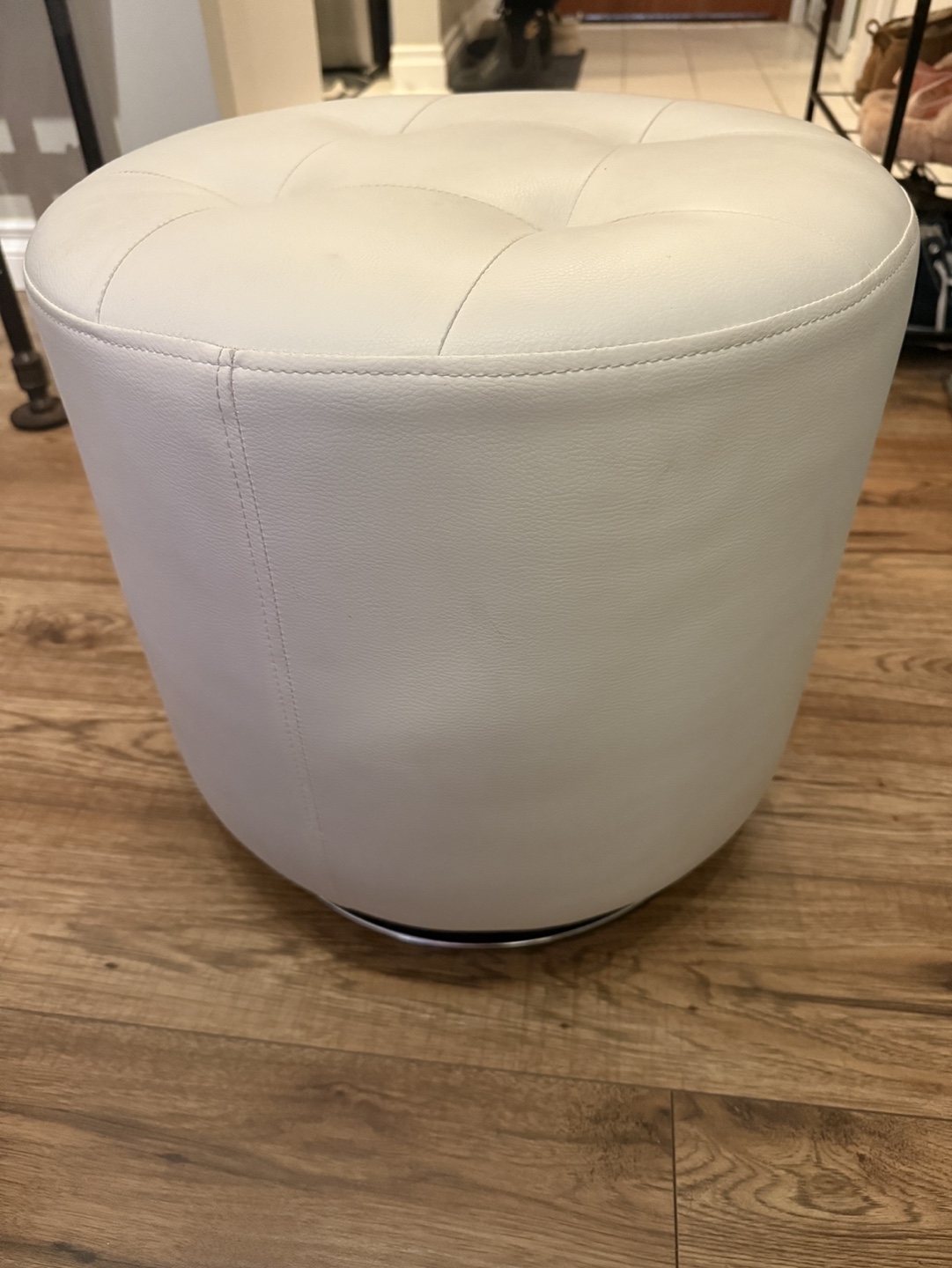 White Round Ottoman Footstool/ Vanity Stool