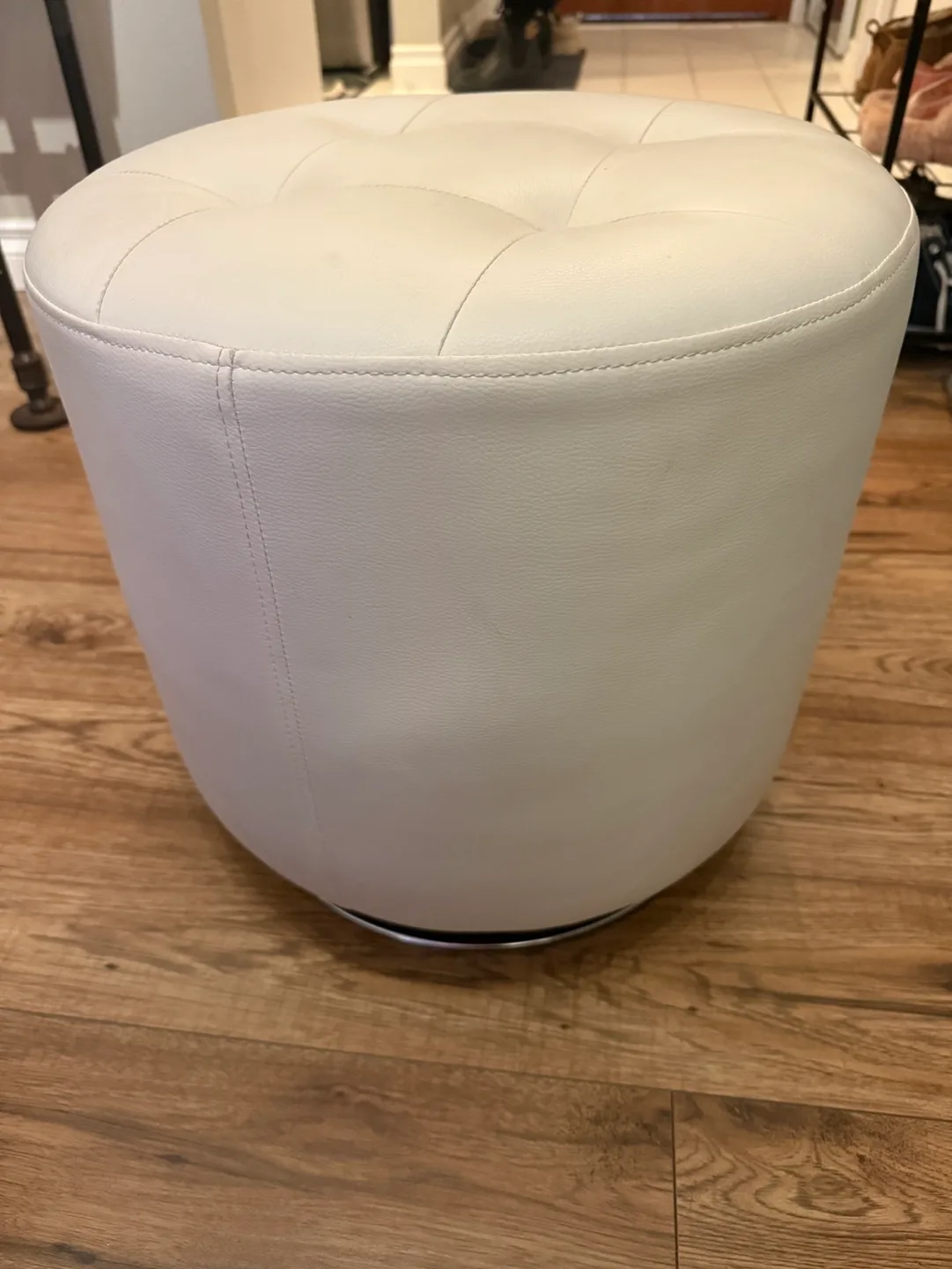 White Round Ottoman Footstool/ Vanity Stool thumbnail