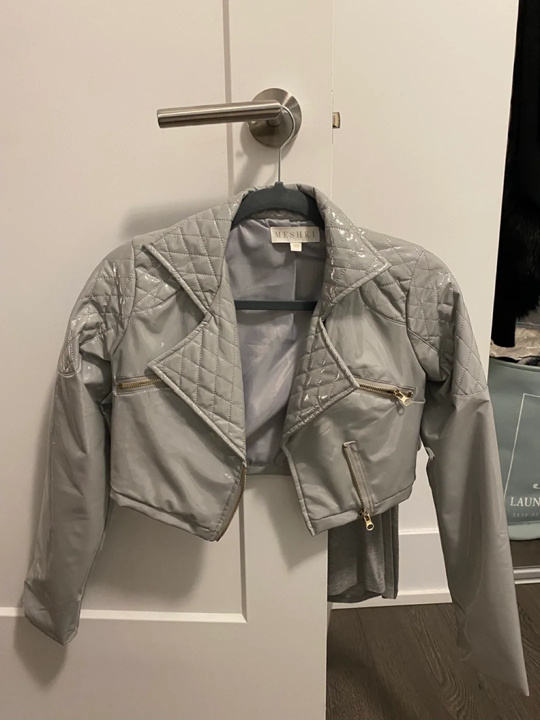 Meshki Grey Cropped Patent Leather Jacket - XS image indicator(3)