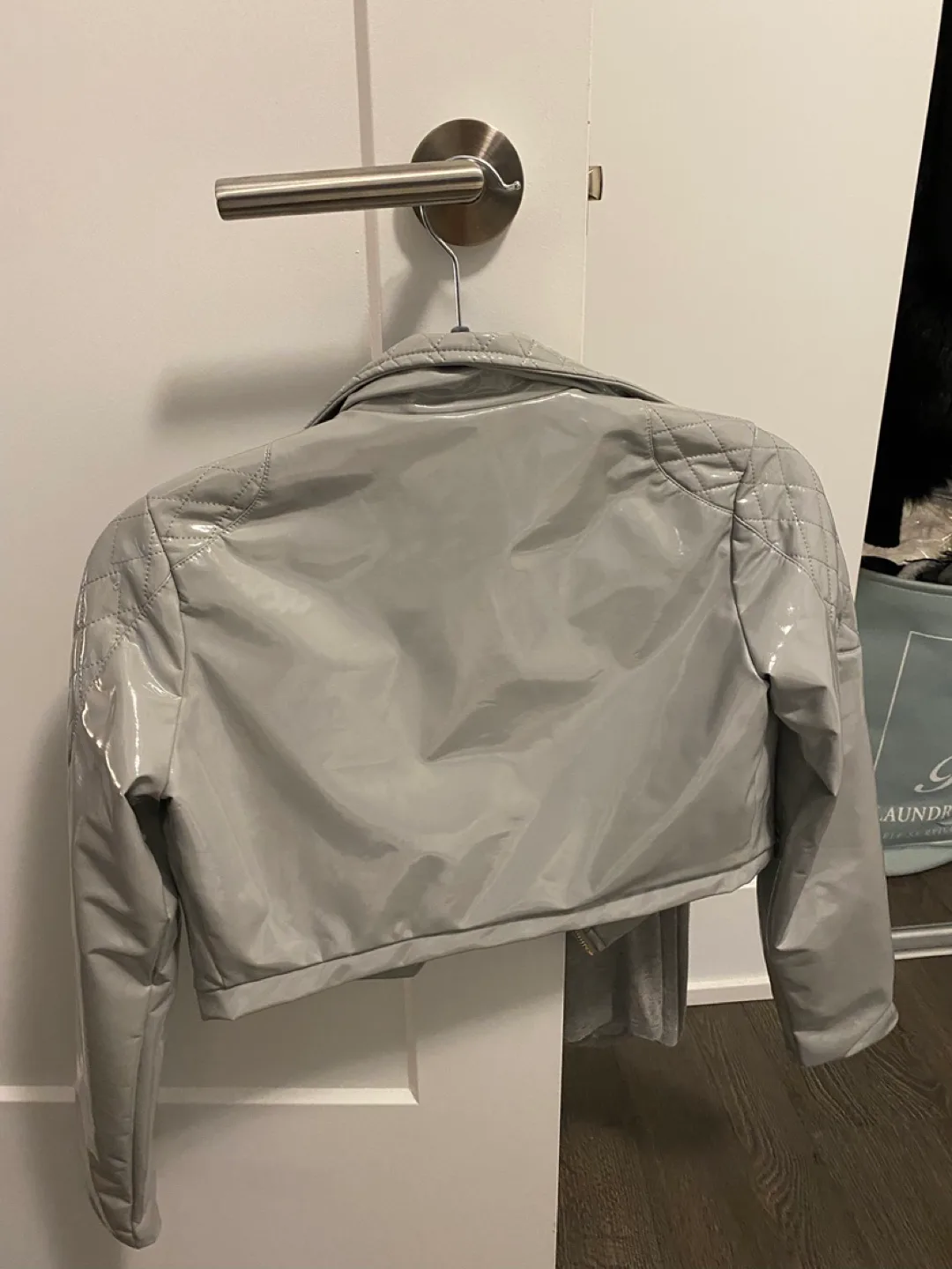 Meshki Grey Cropped Patent Leather Jacket - XS image indicator(2)