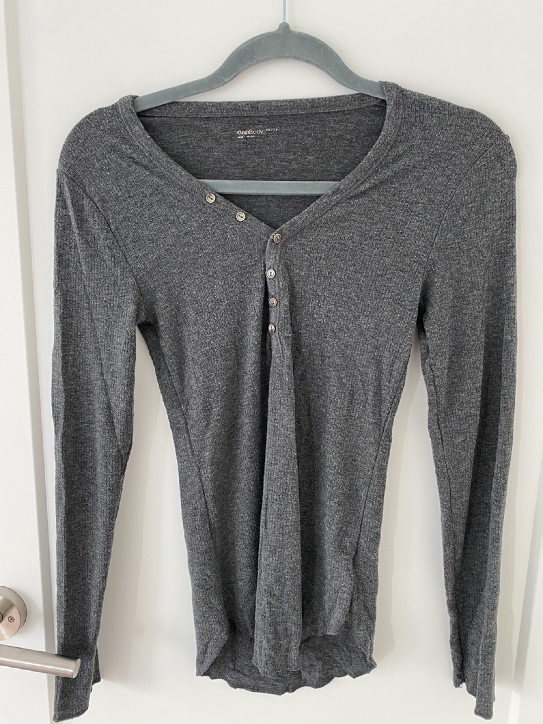 GapBody Charcoal Grey Long-Sleeve Henley Top - Size XS