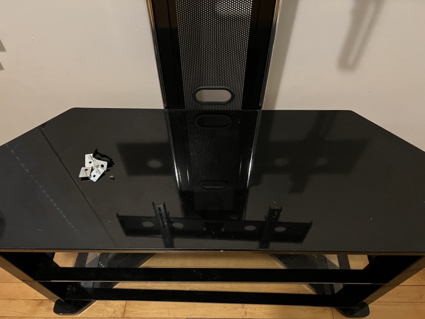 Black Glass TV Stand with Integrated TV Mount - photo 3