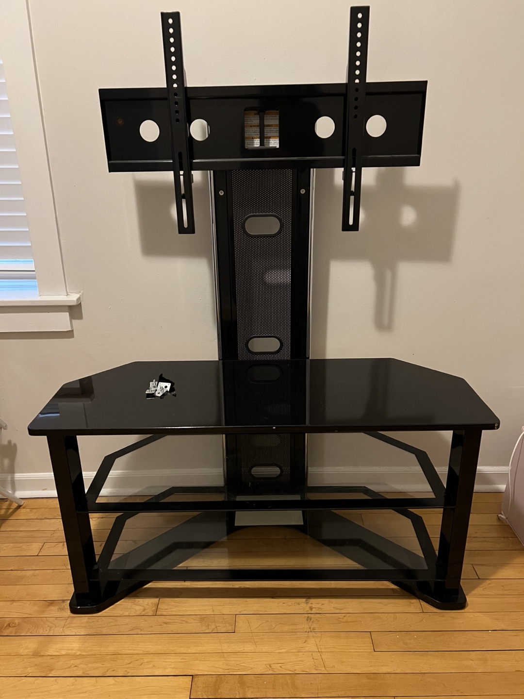 Black Glass TV Stand with Integrated TV Mount
