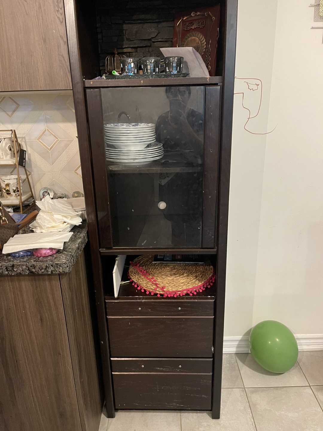 Dark Brown Wooden Display Cabinet with Glass Door - photo 2