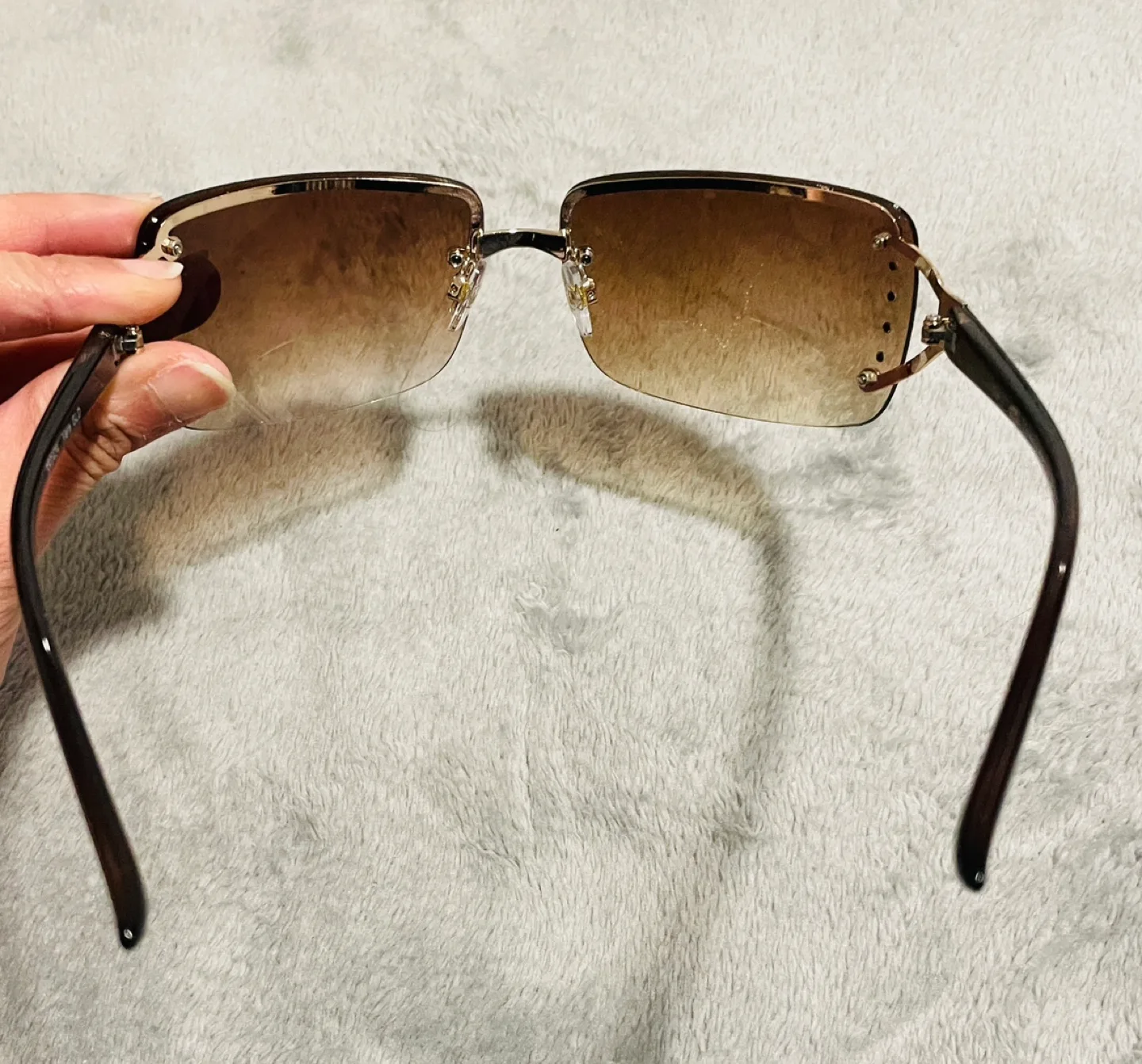 Brown rimless sunglasses with rhinestones image indicator(5)