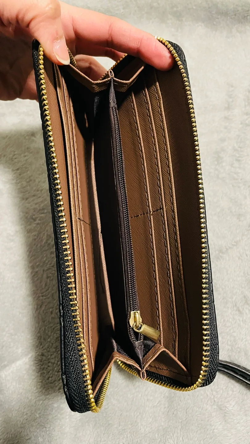 Black Zip Around Wallet with Wristlet image indicator(6)