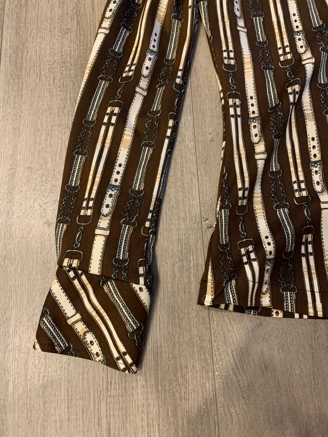 Vintage Brown & Beige Belt Buckle Buckle Blouse Small 🏈 image indicator(4)