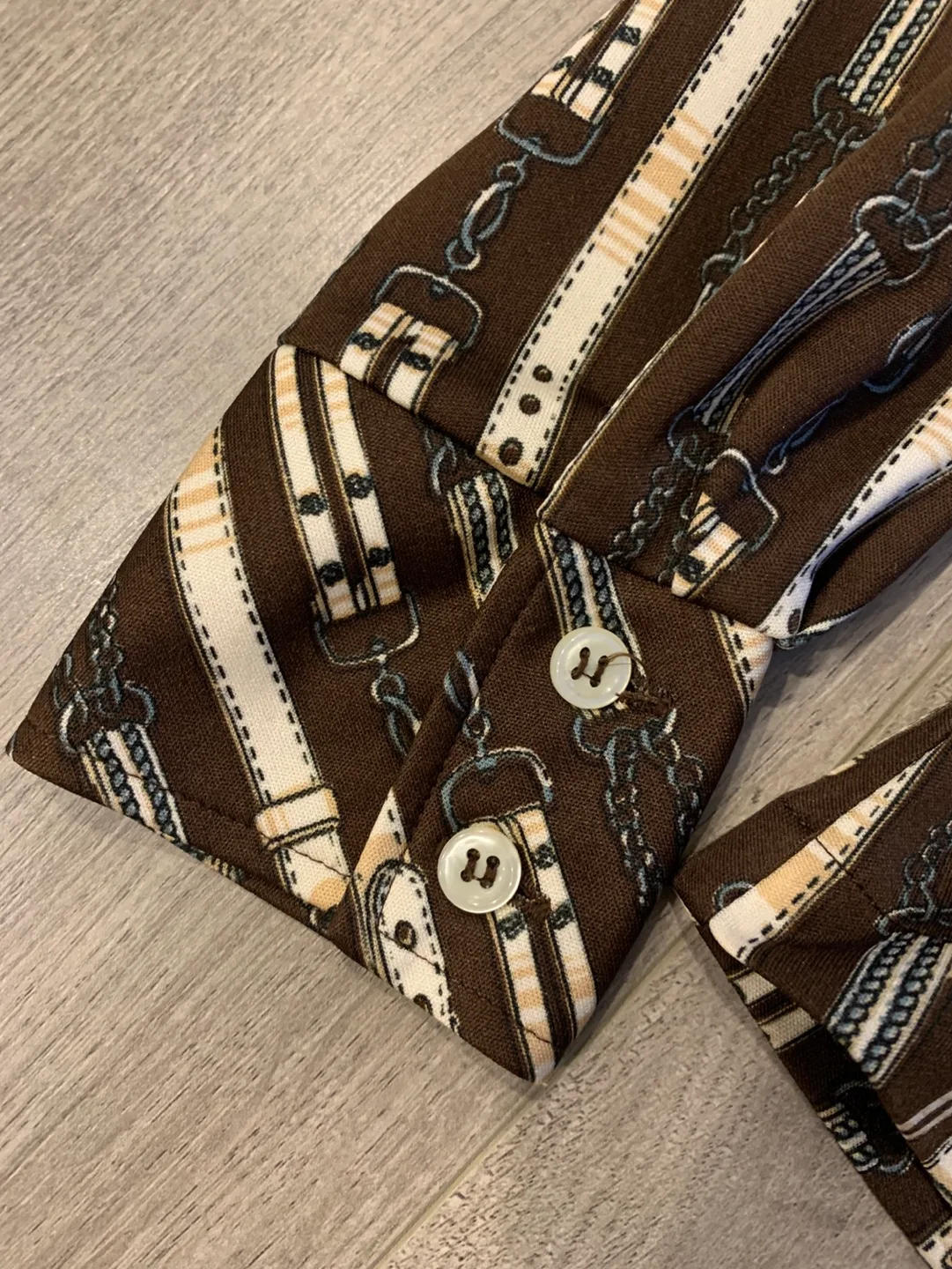 Vintage Brown & Beige Belt Buckle Buckle Blouse Small 🏈 image indicator(5)
