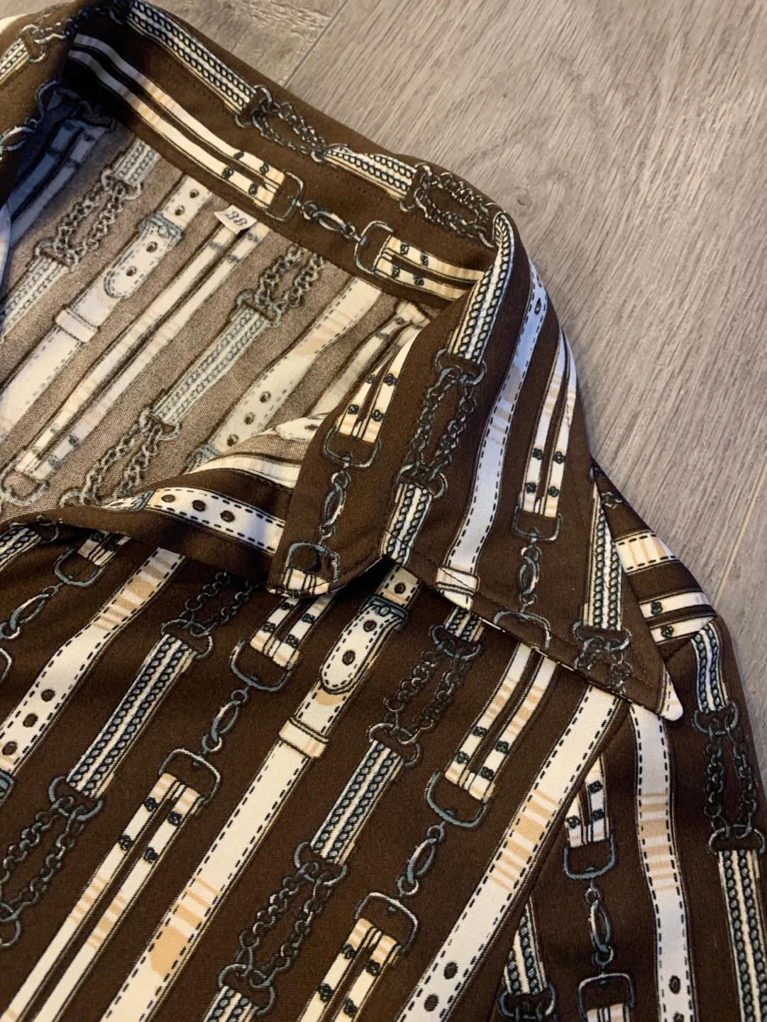 Vintage Brown & Beige Belt Buckle Buckle Blouse Small 🏈 image indicator(3)