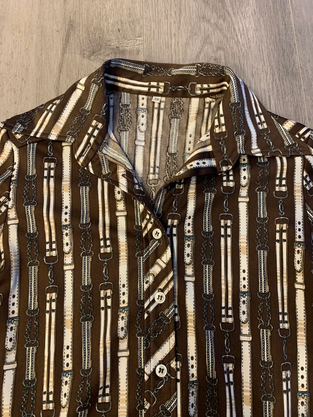 Vintage Brown & Beige Belt Buckle Buckle Blouse Small 🏈 image indicator(2)