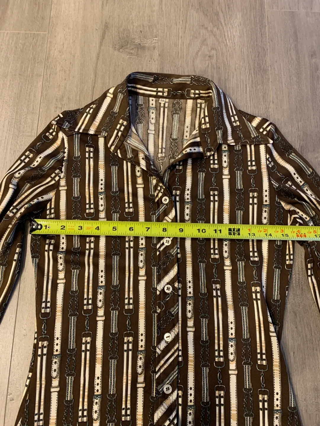 Vintage Brown & Beige Belt Buckle Buckle Blouse Small 🏈 image indicator(7)