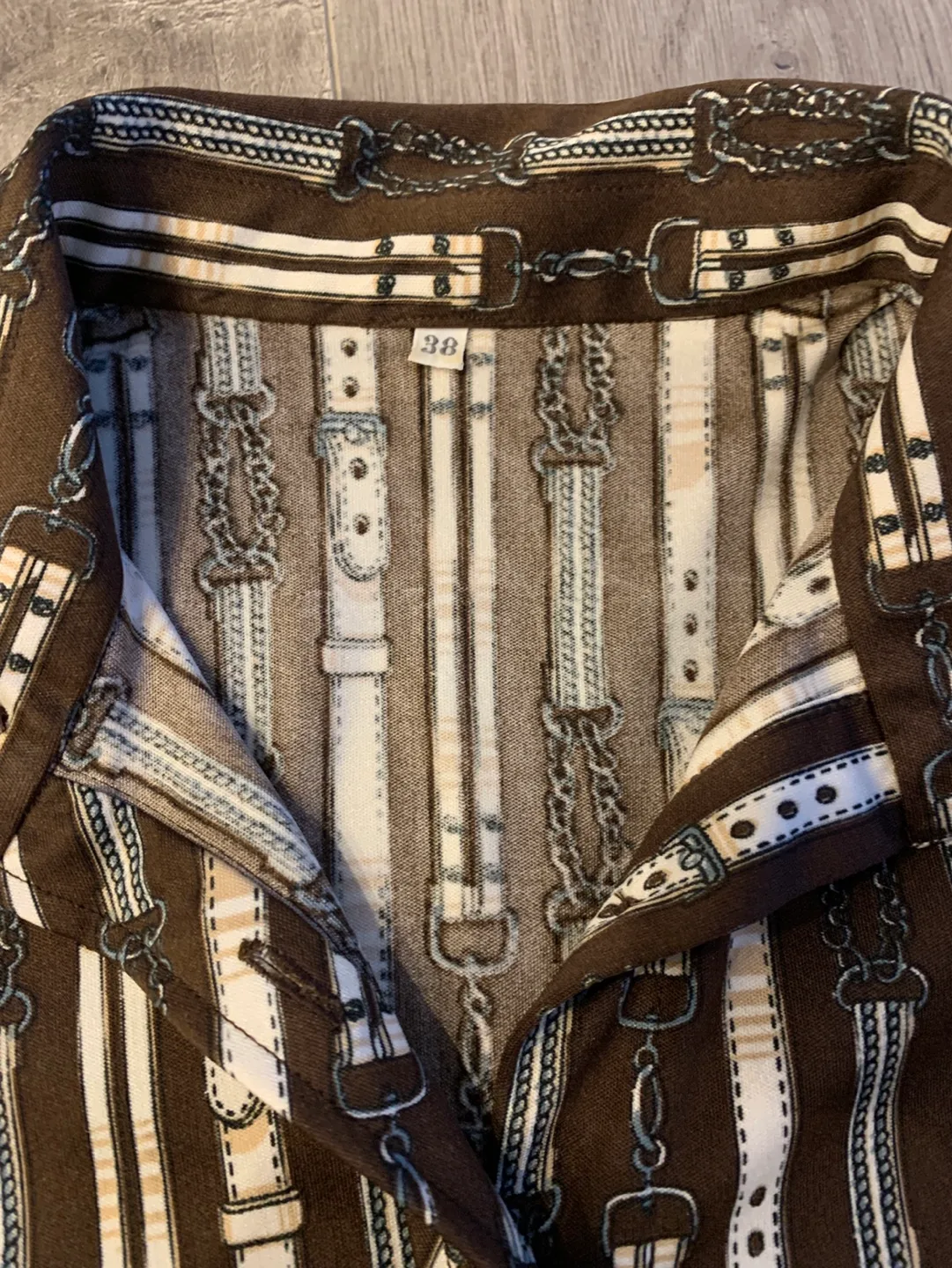 Vintage Brown & Beige Belt Buckle Buckle Blouse Small 🏈 image indicator(10)
