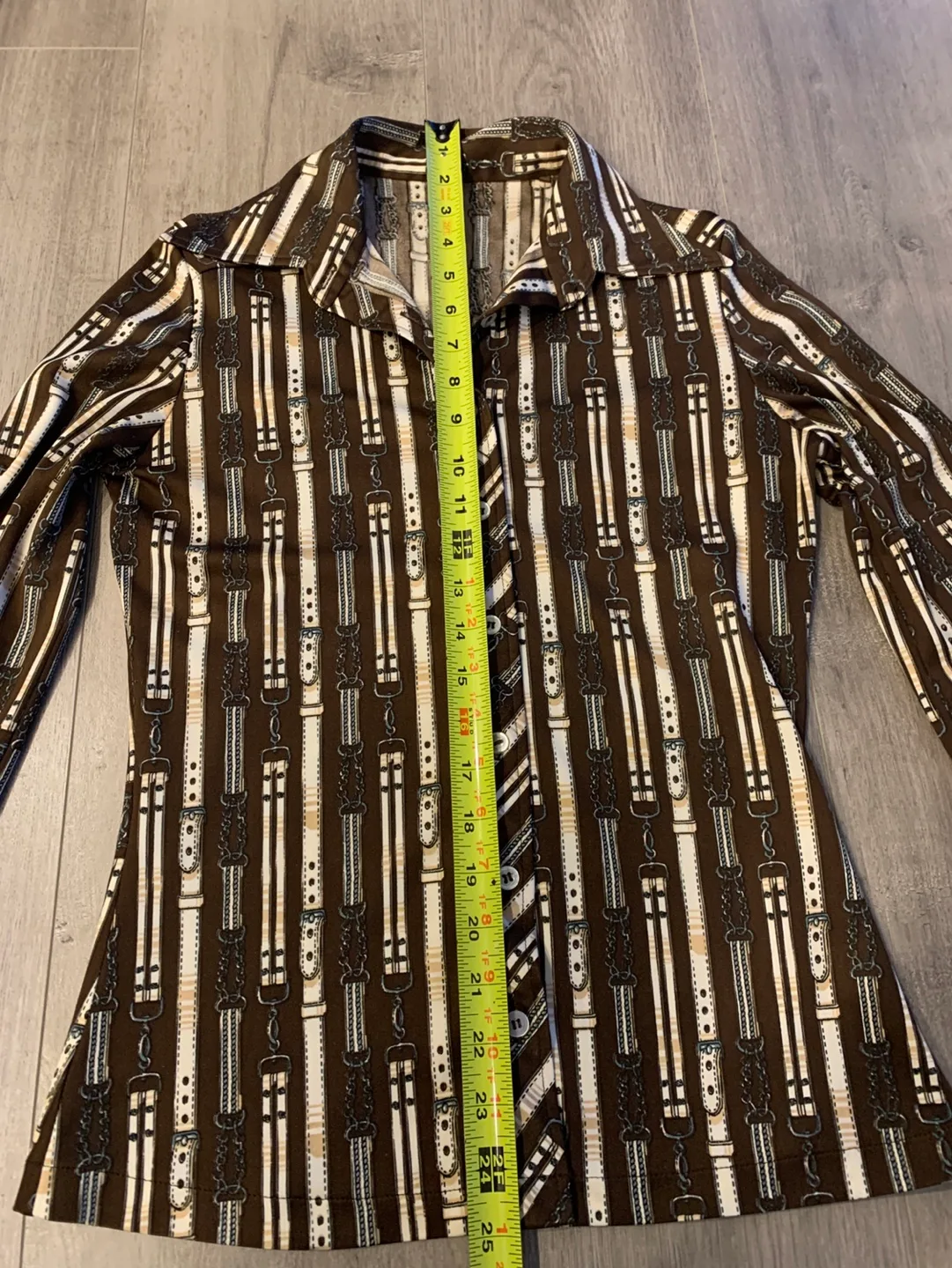 Vintage Brown & Beige Belt Buckle Buckle Blouse Small 🏈 image indicator(8)