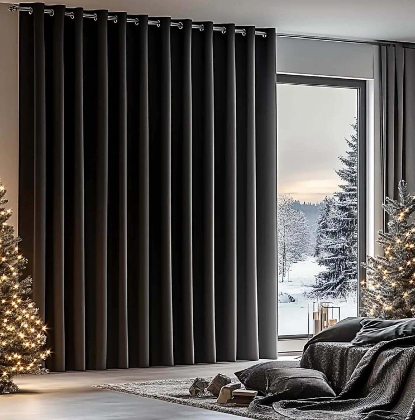 Black Grommet Top Blackout Curtains 15ft W x 9ft L image indicator(5)