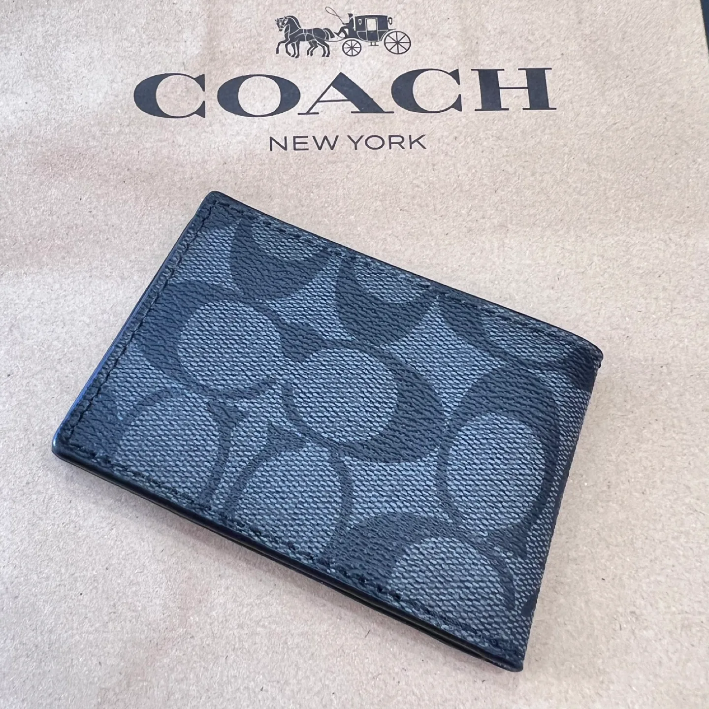 《Brand New》Coach New York Black Leather Card Holder Wallet image indicator(4)