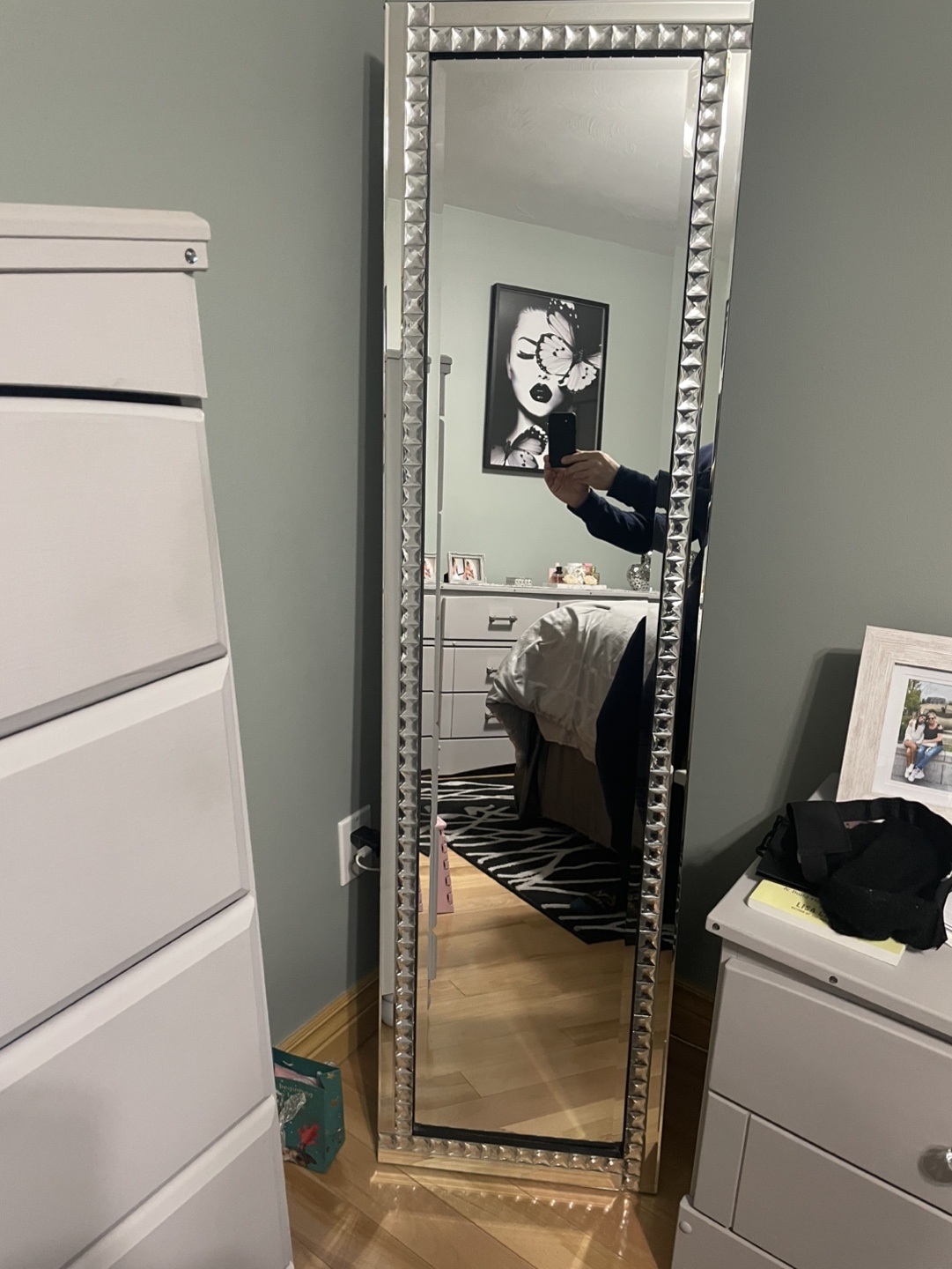 Full Length Mirror with Silver Accents