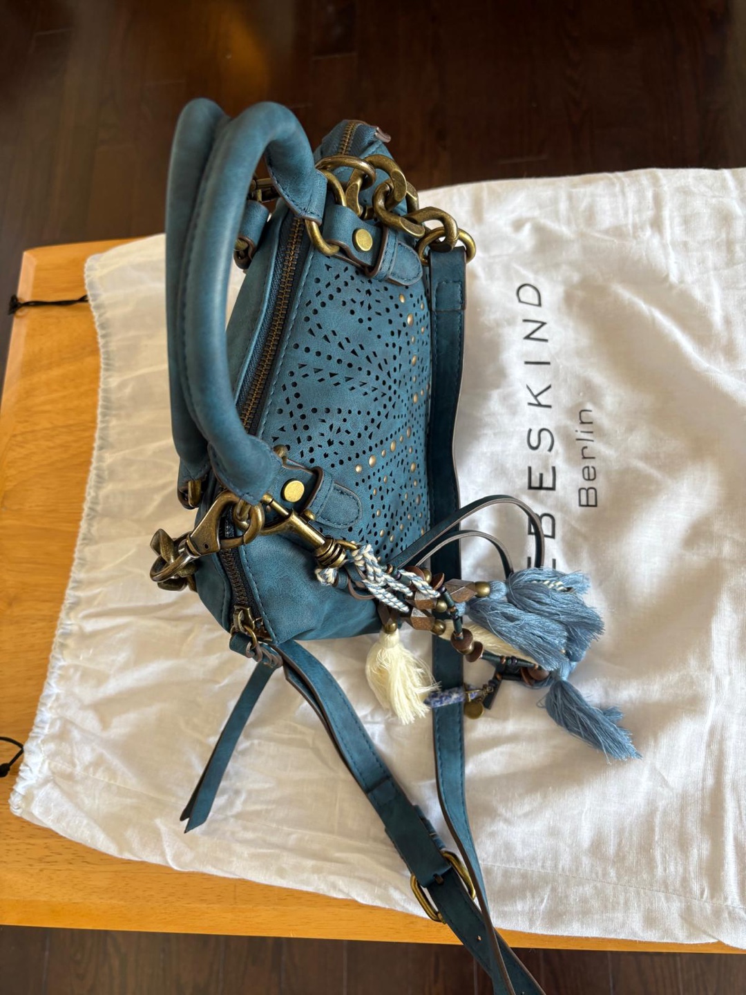 Liebeskind Berlin Teal Blue Laser Cut Satchel Handbag - photo 2