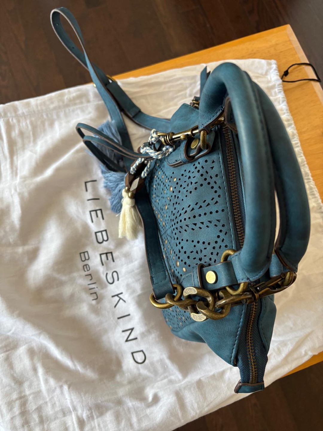 Liebeskind Berlin Teal Blue Laser Cut Satchel Handbag - photo 3