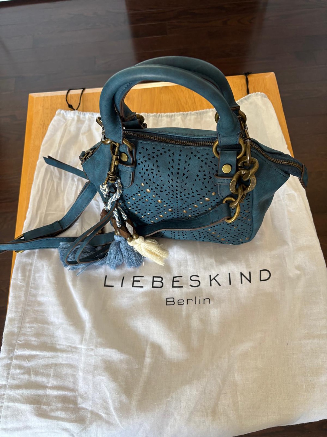 Liebeskind Berlin Teal Blue Laser Cut Satchel Handbag - photo 4