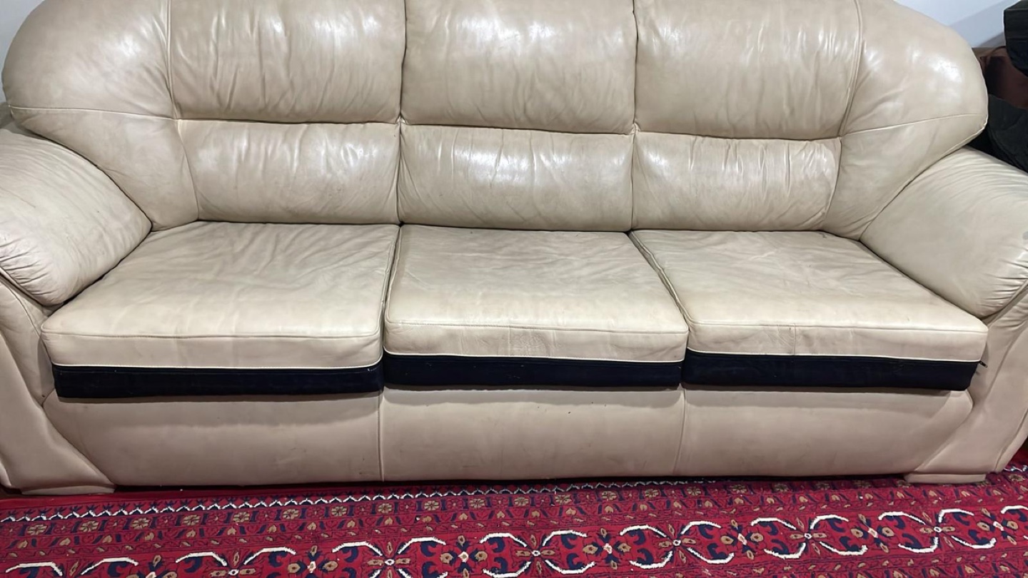 Beige Leather Sofa Set - photo 2