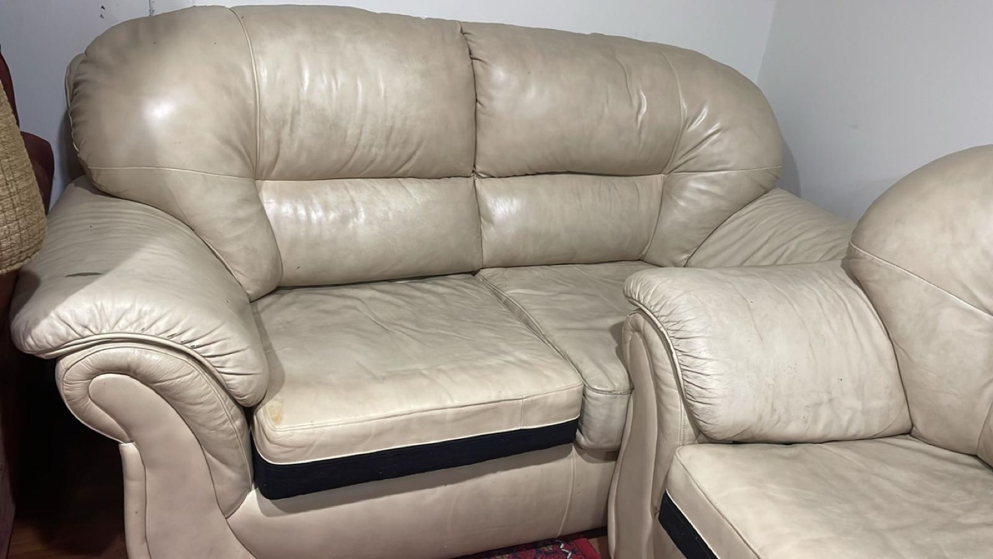 Beige Leather Sofa Set