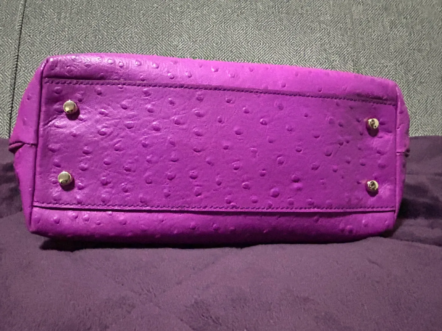 Kate Spade Purple Ostrich-Embossed Leather Tote Bag image indicator(3)