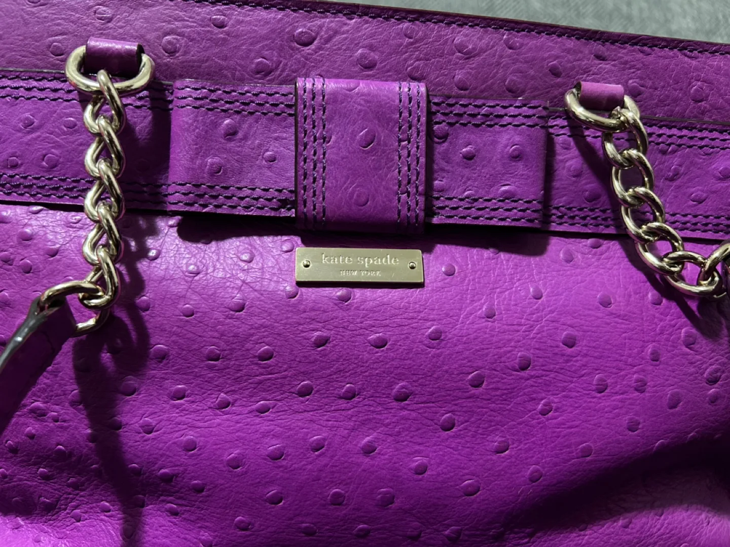 Kate Spade Purple Ostrich-Embossed Leather Tote Bag image indicator(2)
