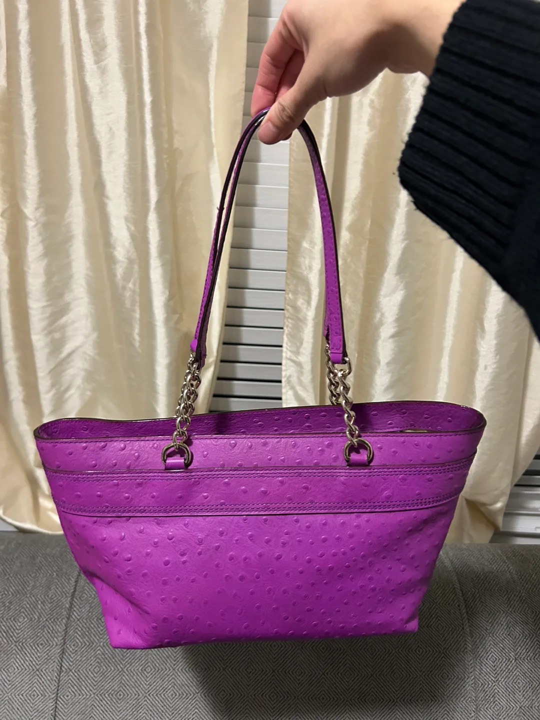 Kate Spade Purple Ostrich-Embossed Leather Tote Bag image indicator(5)