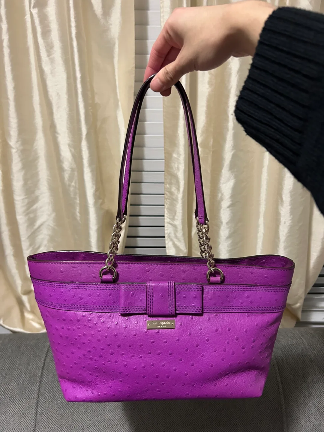 Kate Spade Purple Ostrich-Embossed Leather Tote Bag image indicator(4)