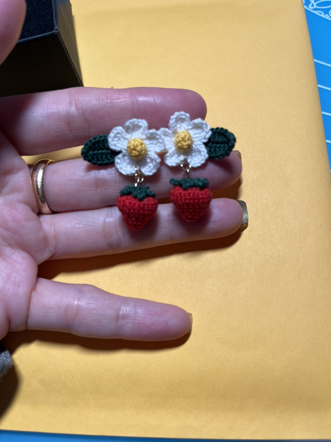 Handmade Crochet Sunflower and Strawberry Earrings - photo 2