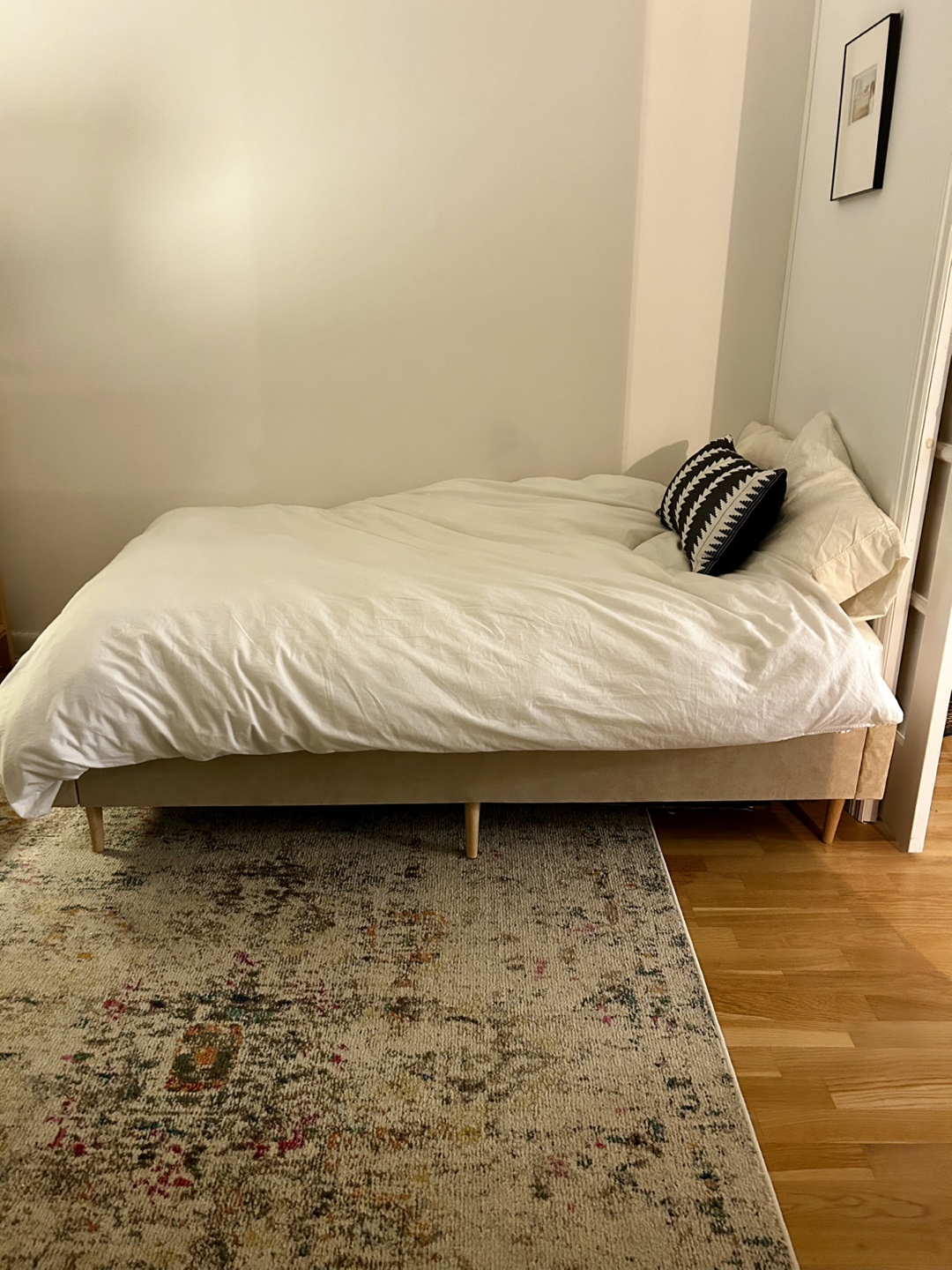 Beige Platform Bed Frame with mattress - photo 2