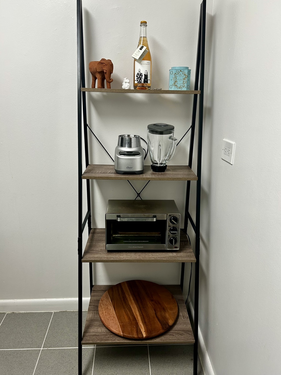 4-Tier Ladder Shelf, Black Metal Frame, Wood Shelves - photo 2