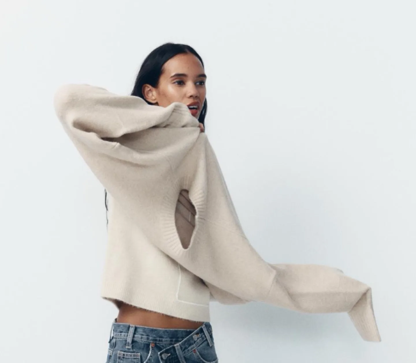 Cream-coloured soft knit sweater Zara, XL thumbnail